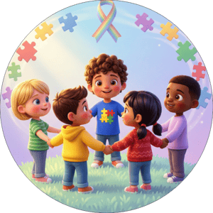 CAPA PAINEL REDONDO ABRIL AZUL  AUTISMO | TECIDO PREMIUM  | VÁRIOS MODELOS - 1.50X1.50M E 50X50CM