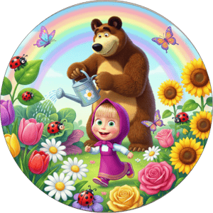 CAPA PAINEL REDONDO MASHA E O URSO | TECIDO PREMIUM  | VÁRIOS MODELOS - 1.50X1.50M E 50X50CM