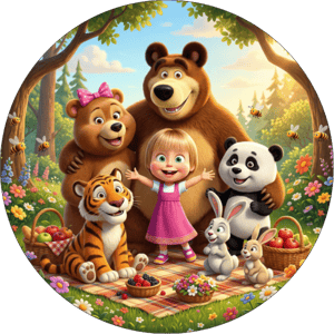 CAPA PAINEL REDONDO MASHA E O URSO | TECIDO PREMIUM  | VÁRIOS MODELOS - 1.50X1.50M E 50X50CM