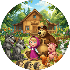 CAPA PAINEL REDONDO MASHA E O URSO | TECIDO PREMIUM  | VÁRIOS MODELOS - 1.50X1.50M E 50X50CM