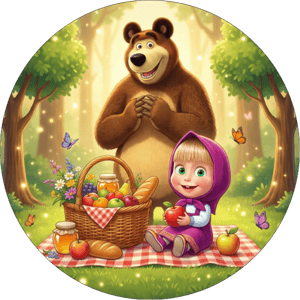 CAPA PAINEL REDONDO MASHA E O URSO | TECIDO PREMIUM  | VÁRIOS MODELOS - 1.50X1.50M E 50X50CM