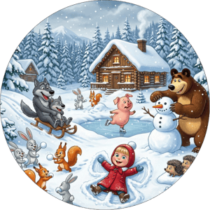 CAPA PAINEL REDONDO MASHA E O URSO | TECIDO PREMIUM  | VÁRIOS MODELOS - 1.50X1.50M E 50X50CM