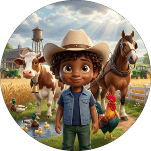 CAPA PAINEL REDONDO FAZENDINHA MENINO  | TECIDO PREMIUM  | VÁRIOS MODELOS - 1.50X1.50M E 50X50CM