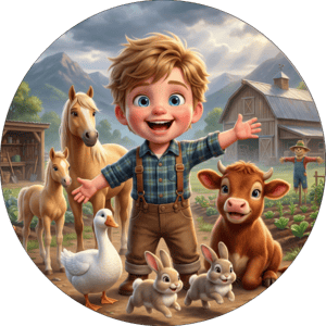 CAPA PAINEL REDONDO FAZENDINHA MENINO  | TECIDO PREMIUM  | VÁRIOS MODELOS - 1.50X1.50M E 50X50CM