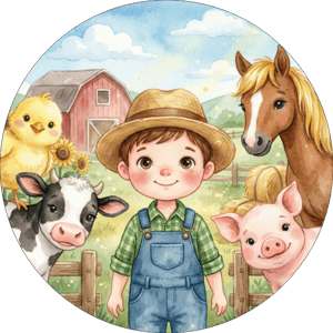 CAPA PAINEL REDONDO FAZENDINHA MENINO  | TECIDO PREMIUM  | VÁRIOS MODELOS - 1.50X1.50M E 50X50CM