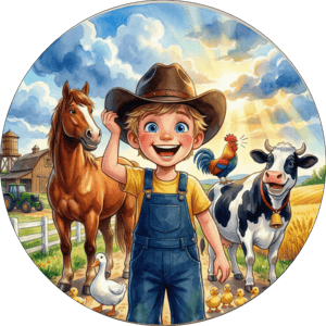 CAPA PAINEL REDONDO FAZENDINHA MENINO  | TECIDO PREMIUM  | VÁRIOS MODELOS - 1.50X1.50M E 50X50CM