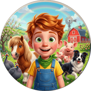 CAPA PAINEL REDONDO FAZENDINHA MENINO  | TECIDO PREMIUM  | VÁRIOS MODELOS - 1.50X1.50M E 50X50CM