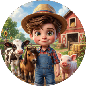 CAPA PAINEL REDONDO FAZENDINHA MENINO  | TECIDO PREMIUM  | VÁRIOS MODELOS - 1.50X1.50M E 50X50CM