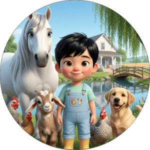 CAPA PAINEL REDONDO FAZENDINHA MENINO  | TECIDO PREMIUM  | VÁRIOS MODELOS - 1.50X1.50M E 50X50CM