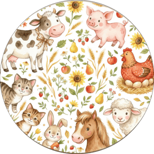 CAPA PAINEL REDONDO FAZENDINHA | TECIDO PREMIUM  | VÁRIOS MODELOS - 1.50X1.50M E 50X50CM