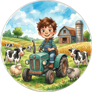 CAPA PAINEL REDONDO FAZENDINHA MENINO  | TECIDO PREMIUM  | VÁRIOS MODELOS - 1.50X1.50M E 50X50CM