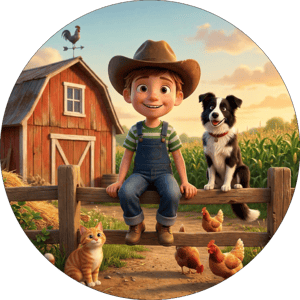 CAPA PAINEL REDONDO FAZENDINHA MENINO  | TECIDO PREMIUM  | VÁRIOS MODELOS - 1.50X1.50M E 50X50CM