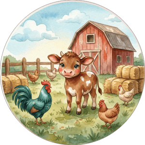 CAPA PAINEL REDONDO FAZENDINHA MENINO  | TECIDO PREMIUM  | VÁRIOS MODELOS - 1.50X1.50M E 50X50CM