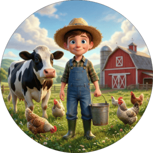 CAPA PAINEL REDONDO FAZENDINHA MENINO  | TECIDO PREMIUM  | VÁRIOS MODELOS - 1.50X1.50M E 50X50CM