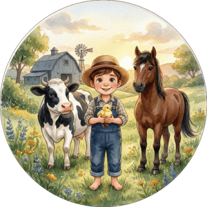 CAPA PAINEL REDONDO FAZENDINHA MENINO  | TECIDO PREMIUM  | VÁRIOS MODELOS - 1.50X1.50M E 50X50CM