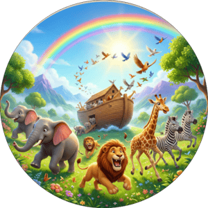 CAPA PAINEL REDONDO ARCA DE NOÉ | TECIDO PREMIUM  | VÁRIOS MODELOS - 1.50X1.50M E 50X50CM