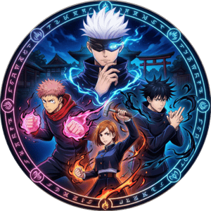 CAPA PAINEL REDONDO ANIME JUJUTSU KAISEN | TECIDO PREMIUM  | VÁRIOS MODELOS - 1.50X1.50M E 50X50CM