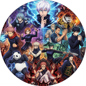 CAPA PAINEL REDONDO ANIME JUJUTSU KAISEN | TECIDO PREMIUM  | VÁRIOS MODELOS - 1.50X1.50M E 50X50CM