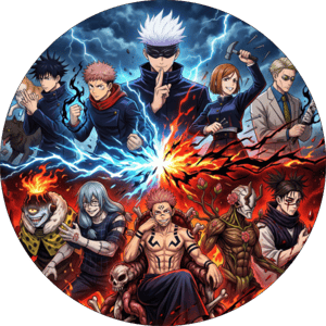 CAPA PAINEL REDONDO ANIME JUJUTSU KAISEN | TECIDO PREMIUM  | VÁRIOS MODELOS - 1.50X1.50M E 50X50CM