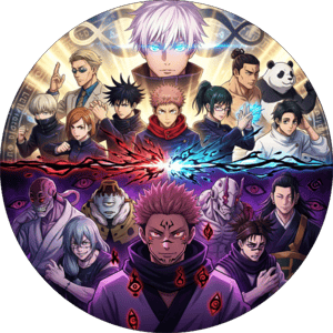 CAPA PAINEL REDONDO ANIME JUJUTSU KAISEN | TECIDO PREMIUM  | VÁRIOS MODELOS - 1.50X1.50M E 50X50CM