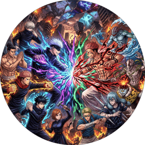 CAPA PAINEL REDONDO ANIME JUJUTSU KAISEN | TECIDO PREMIUM  | VÁRIOS MODELOS - 1.50X1.50M E 50X50CM