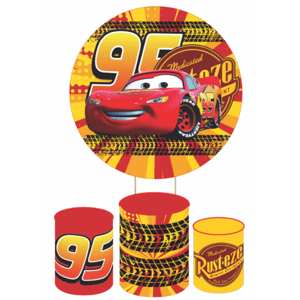 KIT CAPA PAINEL REDONDO E CILÍNDROS CARROS MCQUEEN | TECIDO PREMIUM | VÁRIADOS MODELOS.