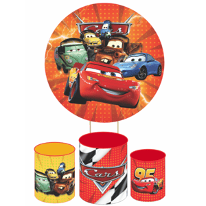 KIT CAPA PAINEL REDONDO E CILÍNDROS CARROS MCQUEEN | TECIDO PREMIUM | VÁRIADOS MODELOS.