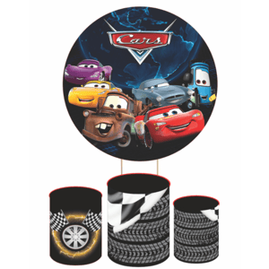 KIT CAPA PAINEL REDONDO E CILÍNDROS CARROS MCQUEEN | TECIDO PREMIUM | VÁRIADOS MODELOS.