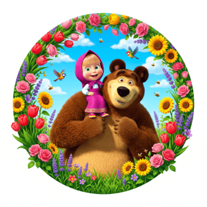 CAPA PAINEL REDONDO MASHA E O URSO | TECIDO PREMIUM  | VÁRIOS MODELOS - 1.50X1.50M E 50X50CM