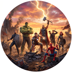CAPA PAINEL REDONDO VINGADORES | TECIDO PREMIUM  | VÁRIOS MODELOS - 1.50X1.50M E 50X50CM