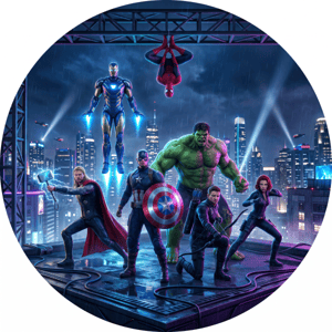 CAPA PAINEL REDONDO VINGADORES | TECIDO PREMIUM  | VÁRIOS MODELOS - 1.50X1.50M E 50X50CM