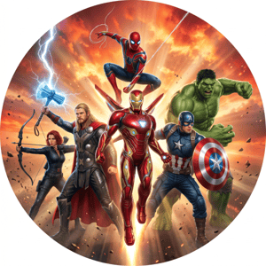 CAPA PAINEL REDONDO VINGADORES | TECIDO PREMIUM  | VÁRIOS MODELOS - 1.50X1.50M E 50X50CM