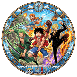 CAPA PAINEL REDONDO ANIME ONE PIECE | TECIDO PREMIUM  | VÁRIOS MODELOS - 1.50X1.50M E 50X50CM