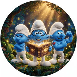 CAPA PAINEL REDONDO SMURFS | TECIDO PREMIUM  | VÁRIOS MODELOS - 1.50X1.50M E 50X50CM