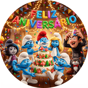 CAPA PAINEL REDONDO SMURFS | TECIDO PREMIUM  | VÁRIOS MODELOS - 1.50X1.50M E 50X50CM