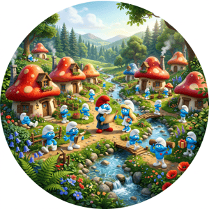 CAPA PAINEL REDONDO SMURFS | TECIDO PREMIUM  | VÁRIOS MODELOS - 1.50X1.50M E 50X50CM