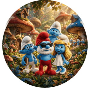 CAPA PAINEL REDONDO SMURFS | TECIDO PREMIUM  | VÁRIOS MODELOS - 1.50X1.50M E 50X50CM