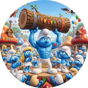 CAPA PAINEL REDONDO SMURFS | TECIDO PREMIUM  | VÁRIOS MODELOS - 1.50X1.50M E 50X50CM