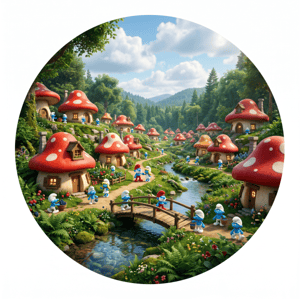 CAPA PAINEL REDONDO SMURFS | TECIDO PREMIUM  | VÁRIOS MODELOS - 1.50X1.50M E 50X50CM