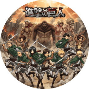 CAPA PAINEL REDONDO ANIME ATTACK ON TITAN | TECIDO PREMIUM  | VÁRIOS MODELOS - 1.50X1.50M E 50X50CM