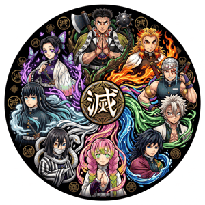 CAPA PAINEL REDONDO ANIME DEMON SLAYER | TECIDO PREMIUM  | VÁRIOS MODELOS - 1.50X1.50M E 50X50CM