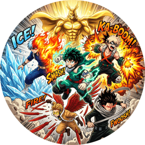 CAPA PAINEL REDONDO ANIME BOKU NO HERO | TECIDO PREMIUM  | VÁRIOS MODELOS - 1.50X1.50M E 50X50CM