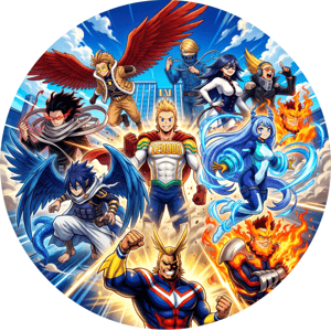 CAPA PAINEL REDONDO ANIME BOKU NO HERO | TECIDO PREMIUM  | VÁRIOS MODELOS - 1.50X1.50M E 50X50CM
