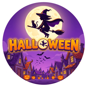 CAPA PAINEL REDONDO HALLOWEEN DIA DAS BRUXAS | TECIDO PREMIUM  | VÁRIOS MODELOS - 1.50X1.50M E 50X50CM
