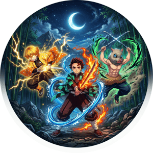 CAPA PAINEL REDONDO ANIME DEMON SLAYER | TECIDO PREMIUM  | VÁRIOS MODELOS - 1.50X1.50M E 50X50CM