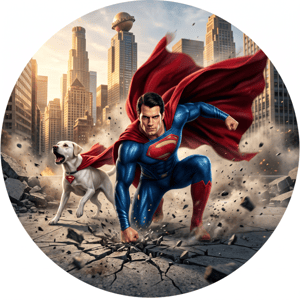 CAPA PAINEL REDONDO SUPERMAN KRIPTO SUPER HOMEM  | TECIDO PREMIUM  | VÁRIOS MODELOS - 1.50X1.50M E 50X50CM