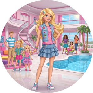 CAPA PAINEL REDONDO BARBIE | TECIDO PREMIUM  | VÁRIOS MODELOS - 1.50X1.50M E 50X50CM