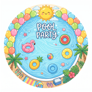 CAPA PAINEL REDONDO POOL PARTY | TECIDO PREMIUM  | VÁRIOS MODELOS - 1.50X1.50M E 50X50CM