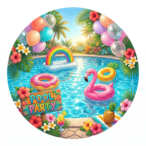 CAPA PAINEL REDONDO POOL PARTY | TECIDO PREMIUM  | VÁRIOS MODELOS - 1.50X1.50M E 50X50CM