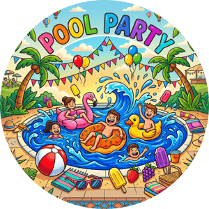 CAPA PAINEL REDONDO POOL PARTY | TECIDO PREMIUM  | VÁRIOS MODELOS - 1.50X1.50M E 50X50CM